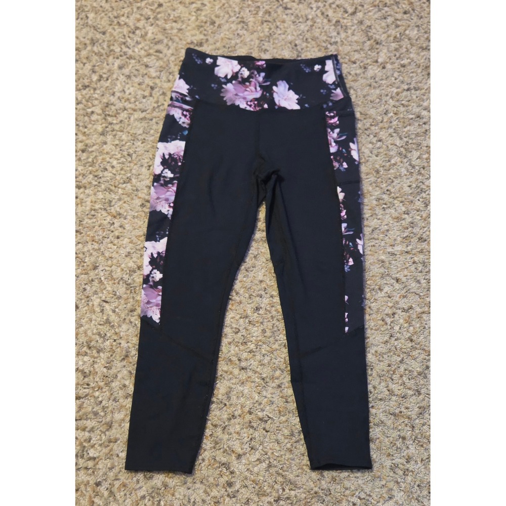 Skechers Los Angeles Floral Print Leggings‎ Women's Size Small Black Pink
